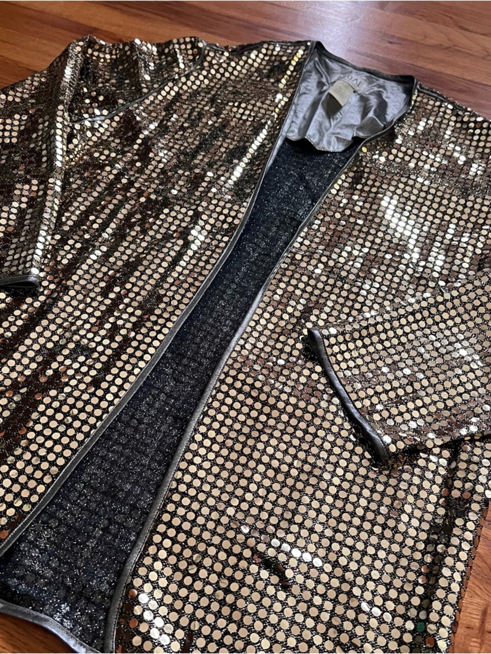 Vintage Regal Gold Sequin Dot Metallic Lightweight Blazer Jacket 10 Dopimine
